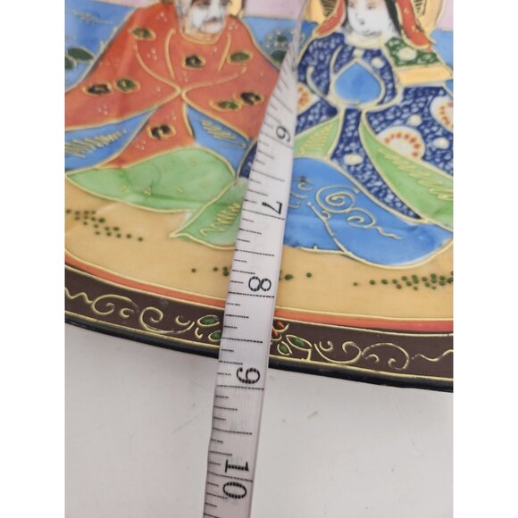 Antique Rakan Immortals Porcelain Gold Etched Japanese Satsuma Plate Hand Panted - Picture 6 of 7